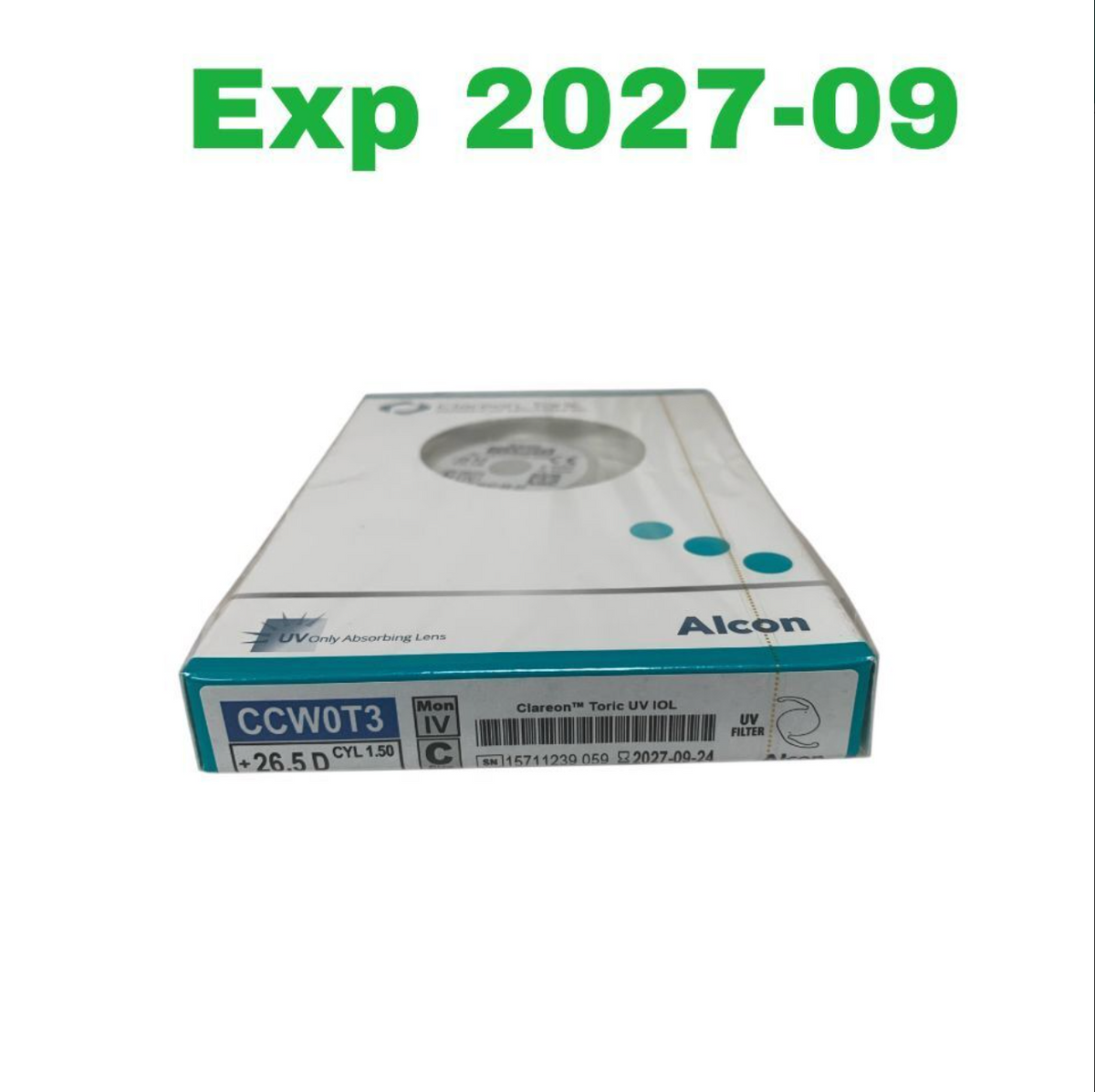 ALCON CCW0T3 Clareon Toric UV IOL Posterior Chamber Intraocular Lens +26.5 D CYL 1.50 Exp 2027 09