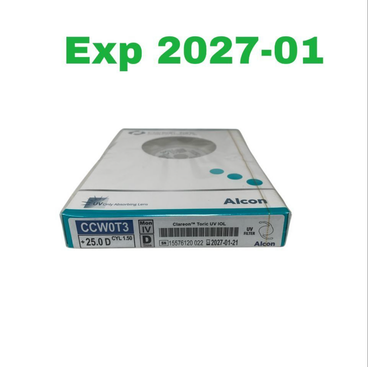 ALCON CCW0T3 Clareon Toric UV IOL Posterior Chamber Intraocular Lens +25.0 D CYL 1.50 Exp 2027 01