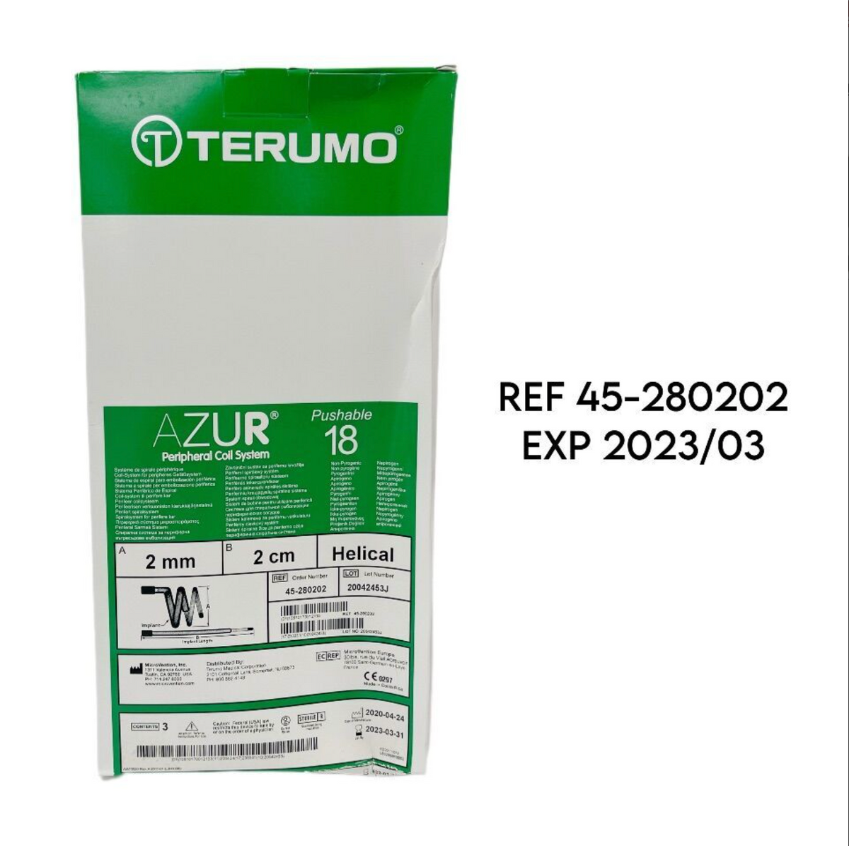 TERUMO 45-280202 AZUR PUSHABLE 18P HELICAL HYDROCOIL EMBOLIZATION 2MM/2CM EXP 2023 03