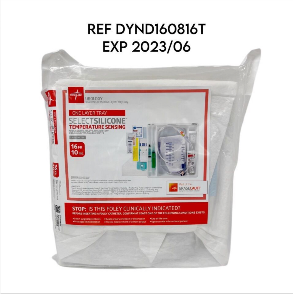 MEDLINE DYND160816T ONE LAYER TRAY SELECT SILICONE TEMPERATURE SENSING 100% SILICONE FOLLEY CATHETER TRAY 16 FR 10 mL EXP 2023 06
