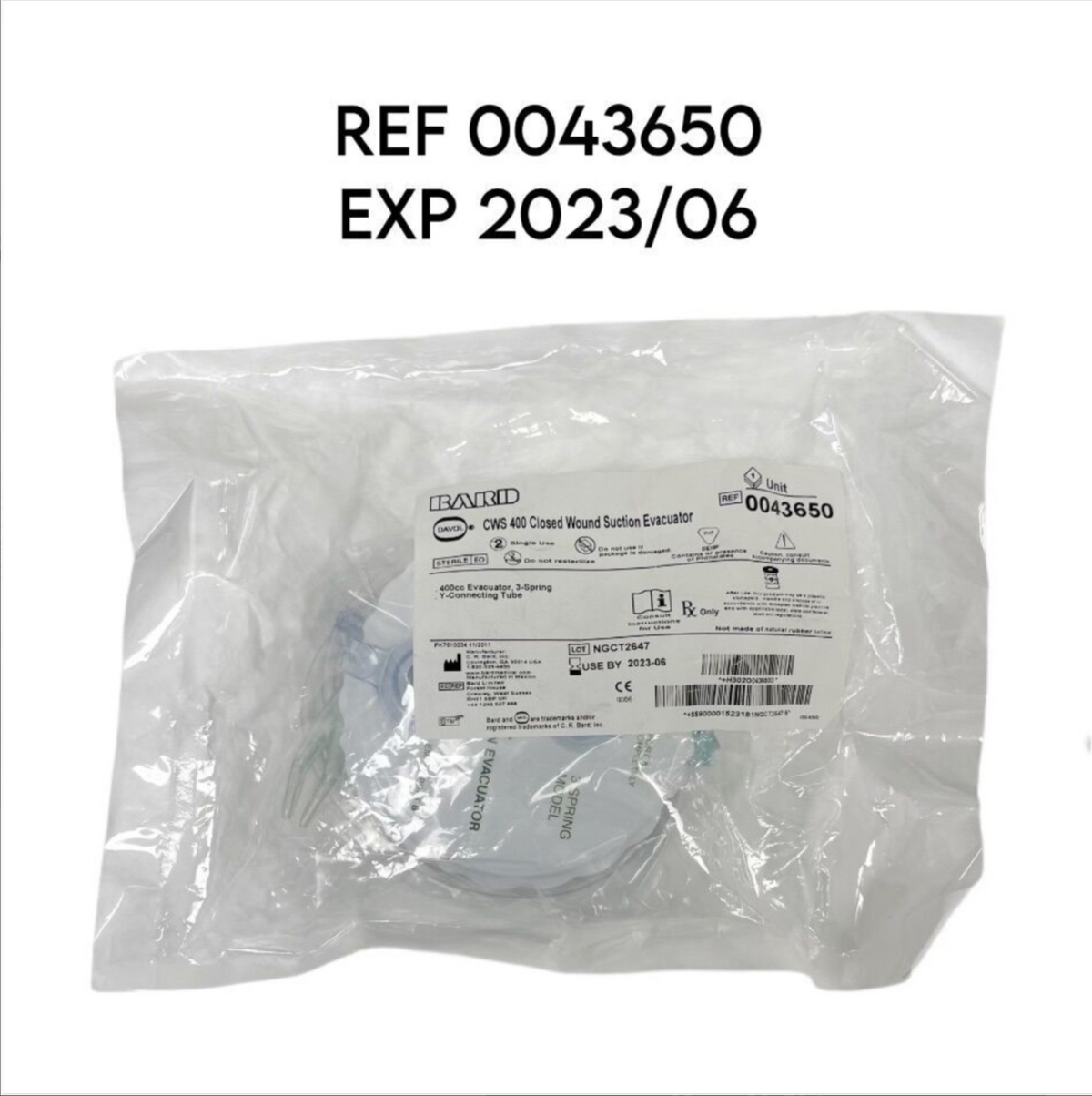 BARD 0043650 CWS 400 Closed Wound Suction Evacuator EXP 2023 06