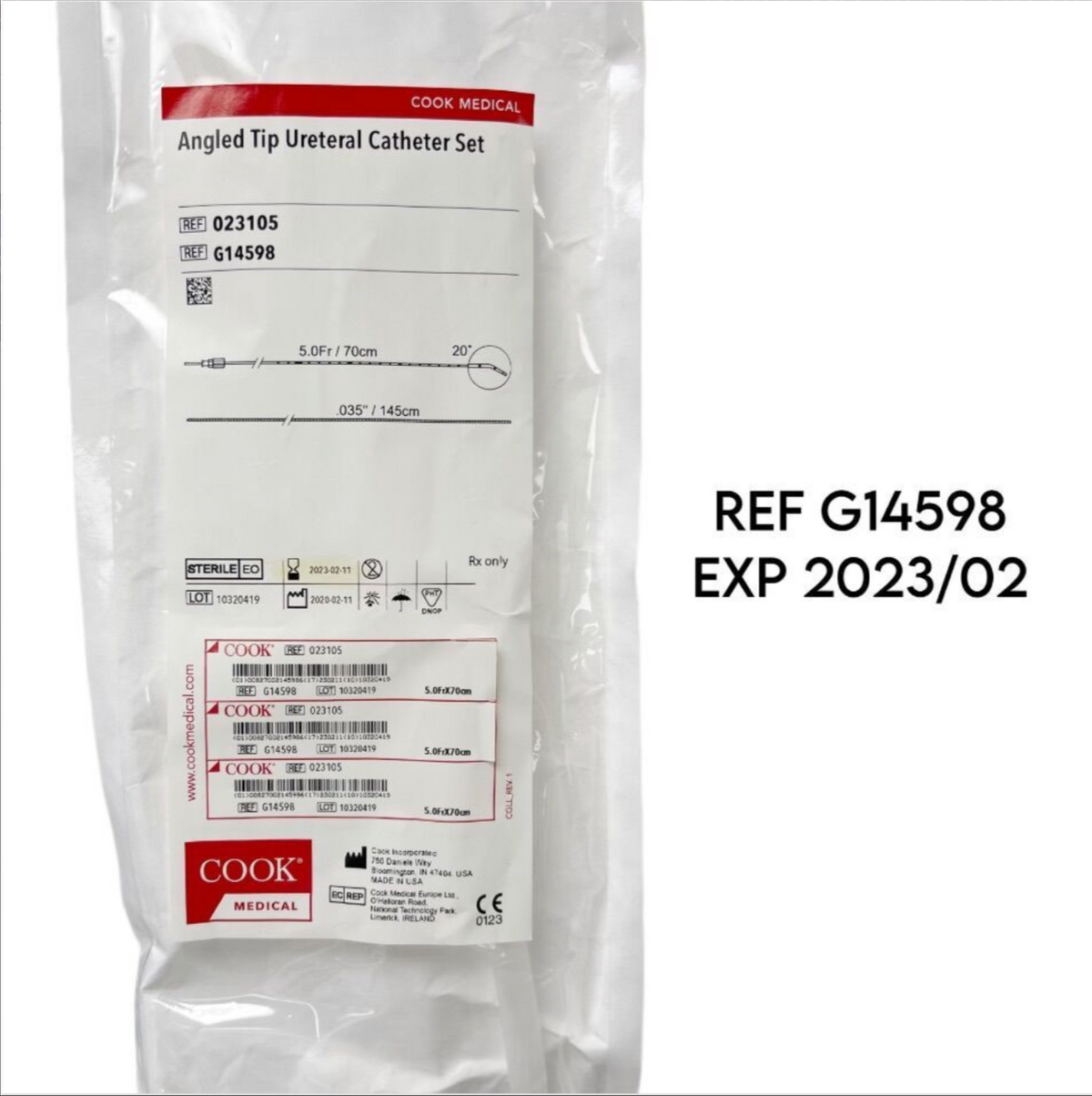 COOK MEDICAL G14598 Angled Tip Ureteral Catheter Set 5.0Fr / 70cm EXP 2023 02