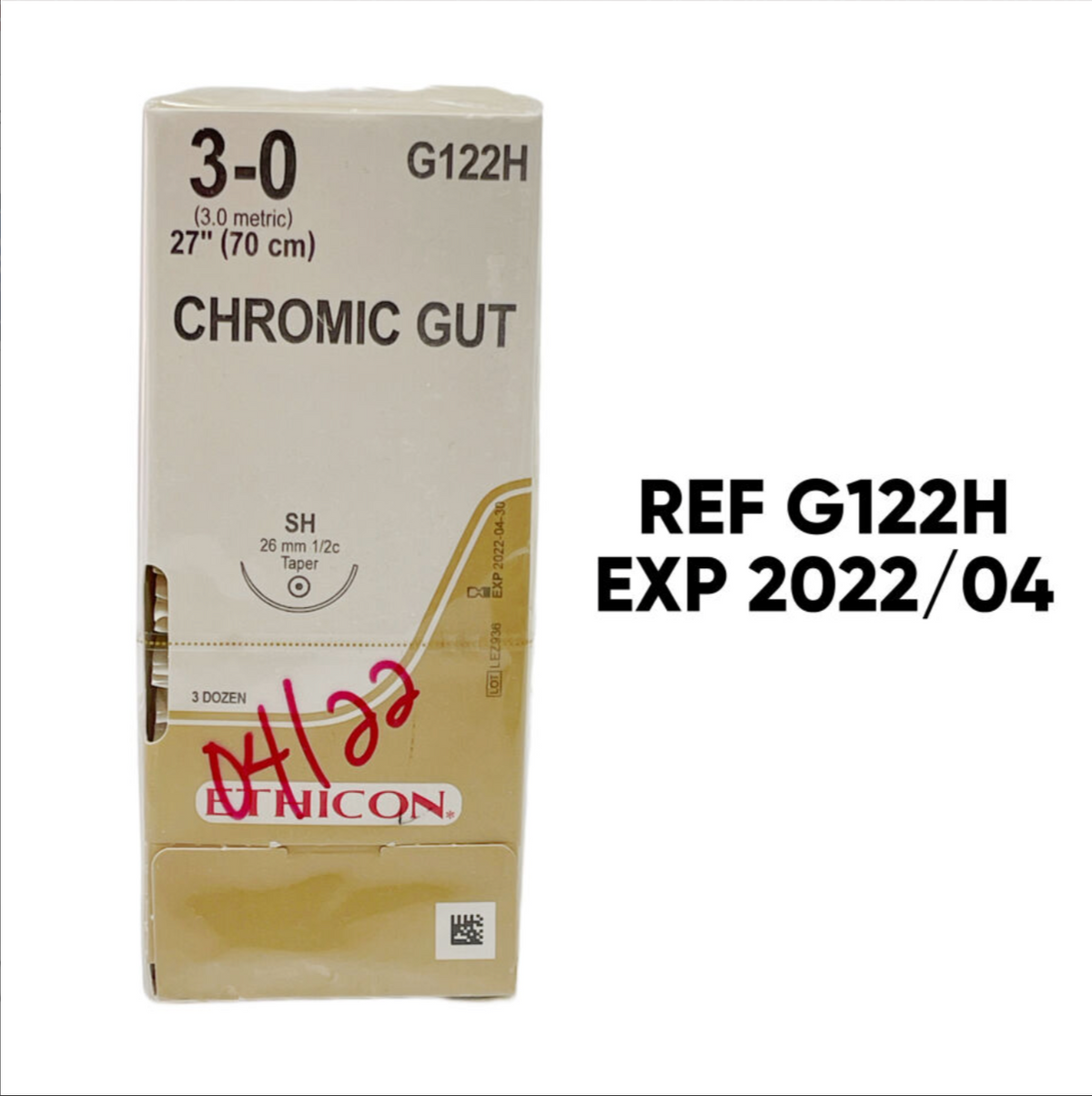 ETHICON G122H CHROMIC GUT SUTURE 3-0 (3.0 metric) 27"(70cm) 36/box EXP 2022 04