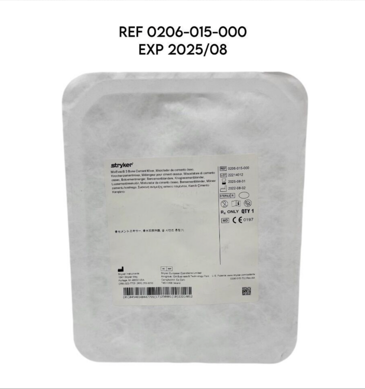 STRYKER 0206-015-000 MixEvac 3 Bone Cement Mixer EXP 2025 08
