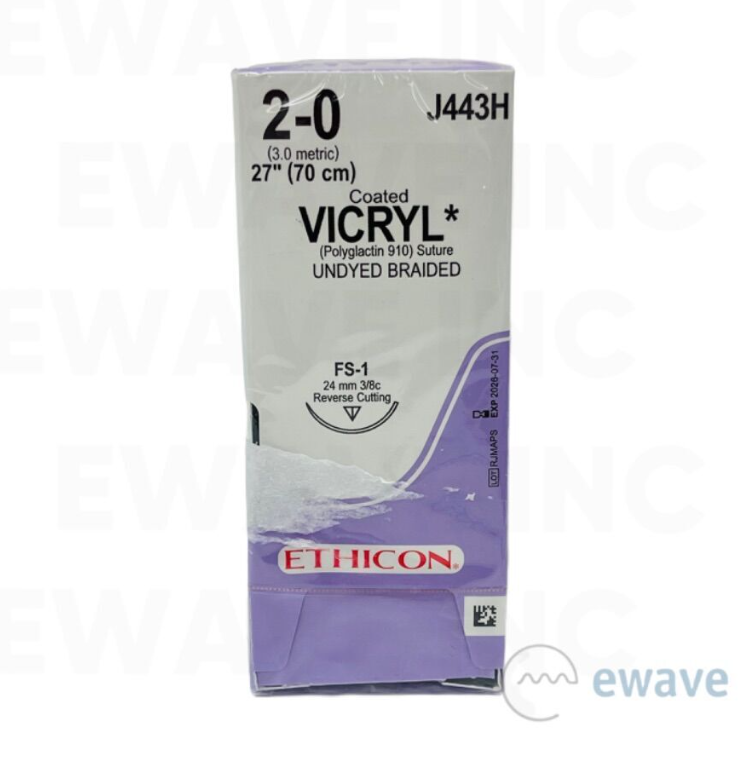 ETHICON J443H Coated VICRYL SUTURE 2-0 (3.0 metric) 27" (70 cm) FS-1 EXP 2026 07