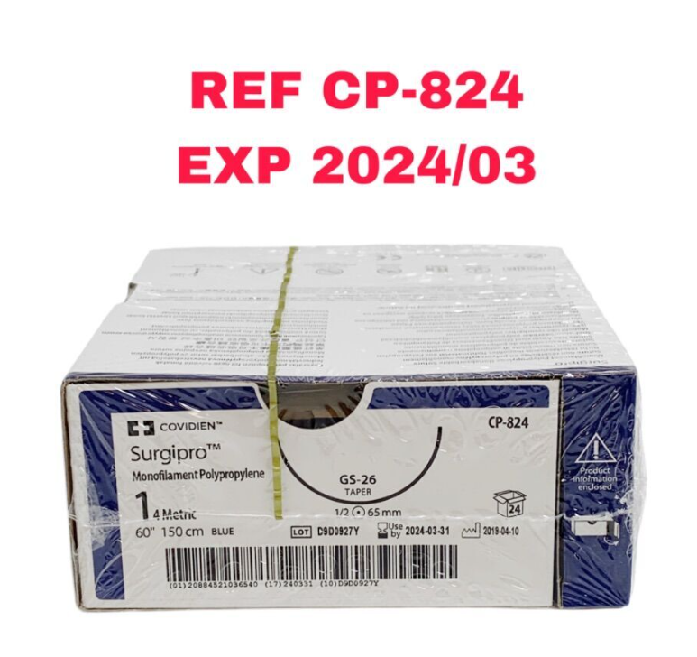 COVIDIEN CP-824 Surgipro' Monofilament Polypropylene 1 4 Metnc 60" EXP 2024 03