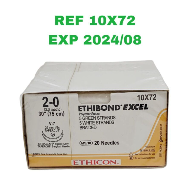 ETHICON 10X72 ETHIBOND EXCEL Polyester Suture 2-0 (3.0 metric) V-7 taper cut EXP 2024 08