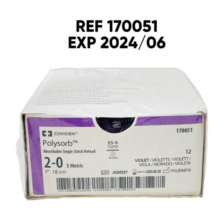 COVIDIEN 170051 Polysorb Absorbable Single Stitch Reload 2-0 3 Metric ES-9 TAPER EXP 2024 06