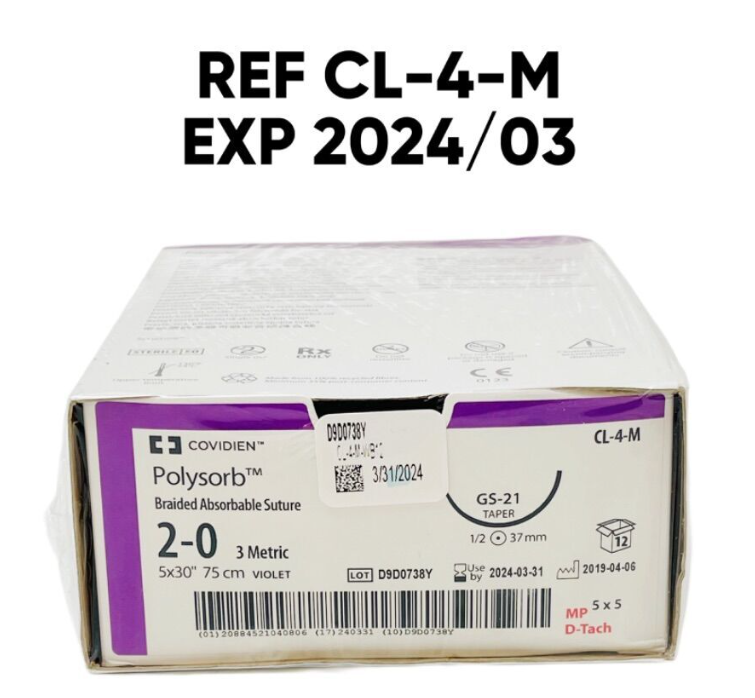 COVIDIEN CL-4-M Polysorb Braided Absorbable Suture 2-0 3 Metric GS-21 TAPER EXP 2024 03