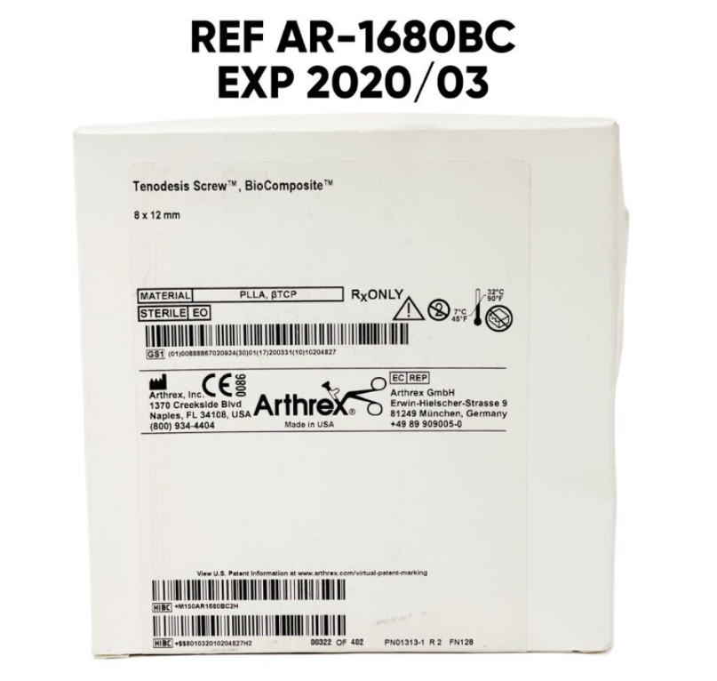 ARTHREX AR-1680BC Tenodesis Screw BioComposite  8 x 12 mm EXP 2020 03