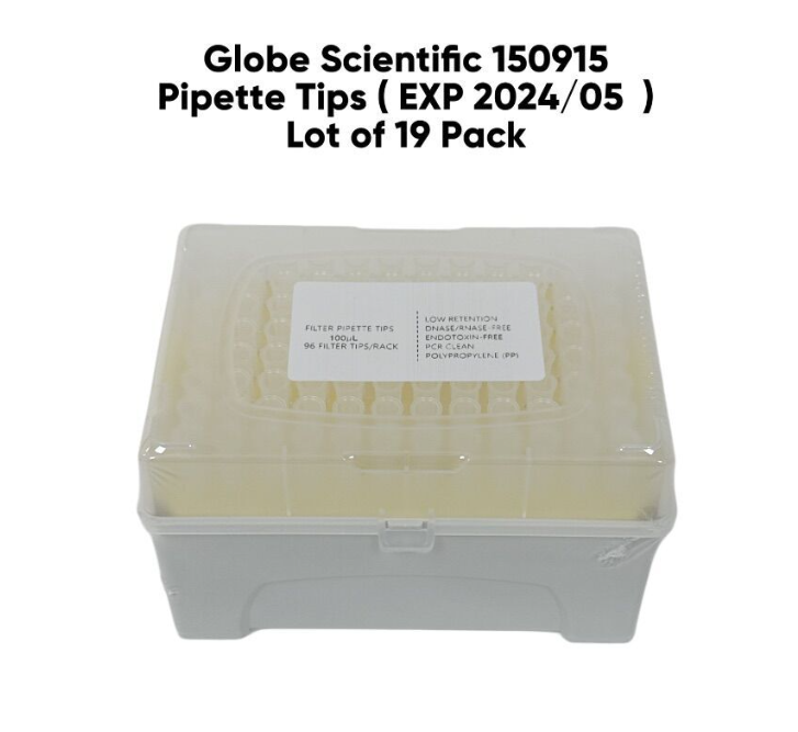 GLOBE SCIENTIFIC 150915 FILTER PIPETTE TIPS 100Microlitre 19/PACK EXP.05 2024