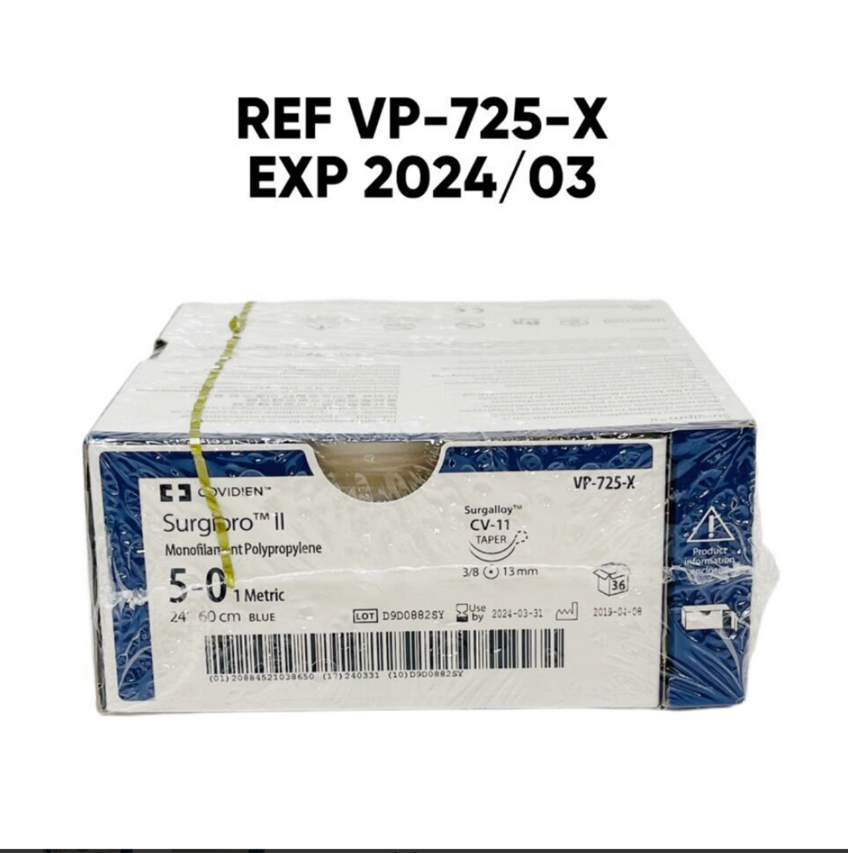 COVIDIEN VP-725-X Surgiro II Monofilan Polypropylene SUTURE 5-0 Metric Surgalloy CV-11 EXP 2024 03