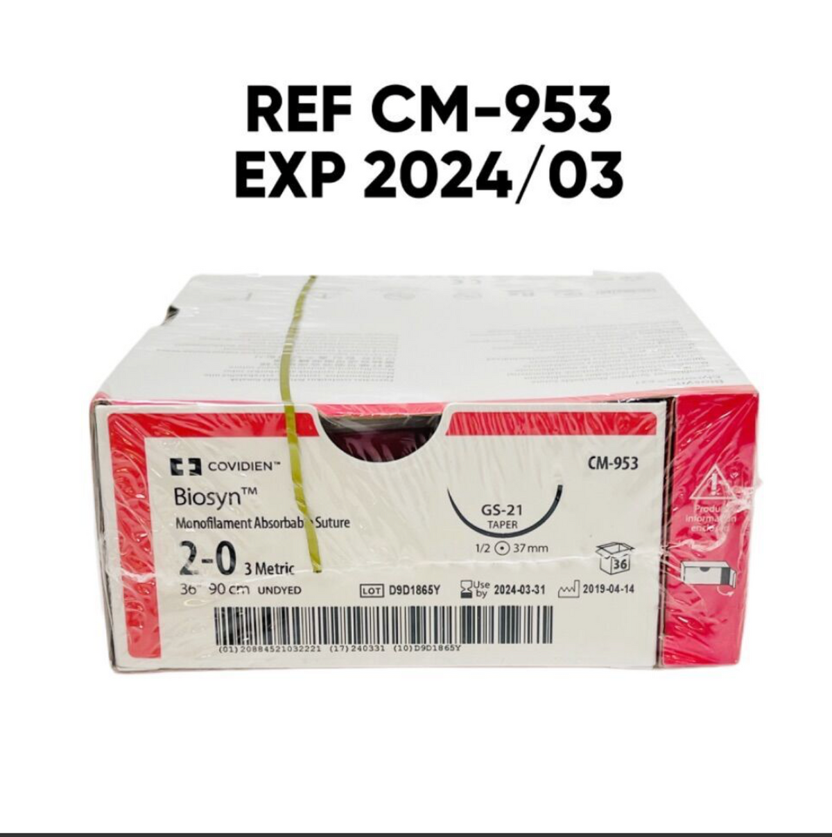 COVIDIEN CM-953 Biosyn Monofilament Absorbab Suture 2-0 3 Metric 36 90 cm UNDYED GS-21 TAPER EXP 2024 03