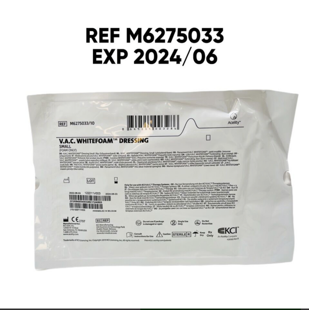 KCI M6275033 V.A.C. WHITEFOAM SMALL DRESSING ONLY EXP 2024 06