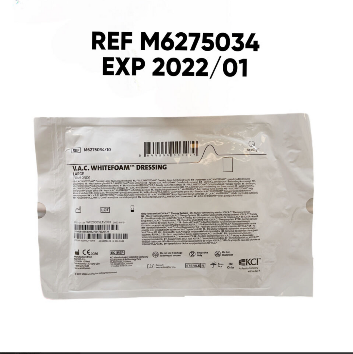 KCI M6275034 V.A.C. WHITEFOAM DRESSING LARGE (FOAM ONLY) EXP 2022 01