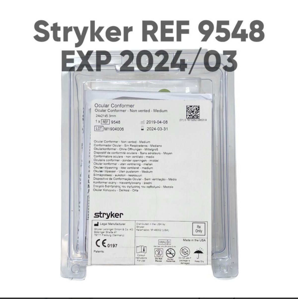 STRYKER 9548 Ocular Conformer 24 L x 21 mm W Medium 5.3 Thickness Sterile Single-Use Non-Vented EXP 2024 03