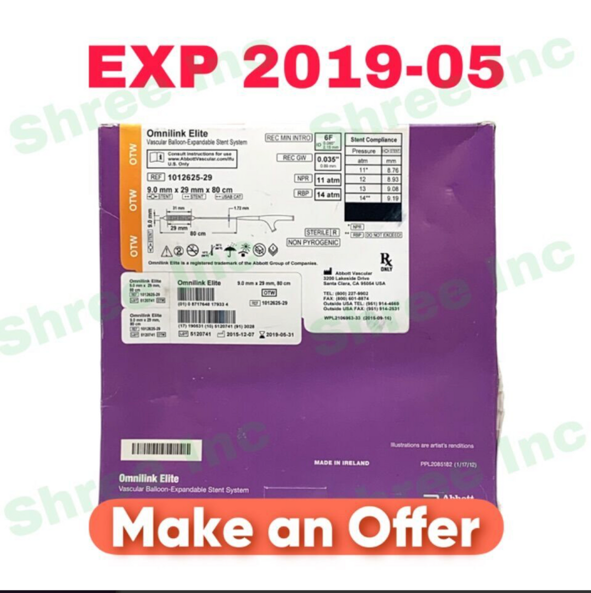 ABBOTT 1012625-29 OMNILINK ELITE VASCULAR BALLOON-EXPANDABLE STENT SYSTEM EXP 2019