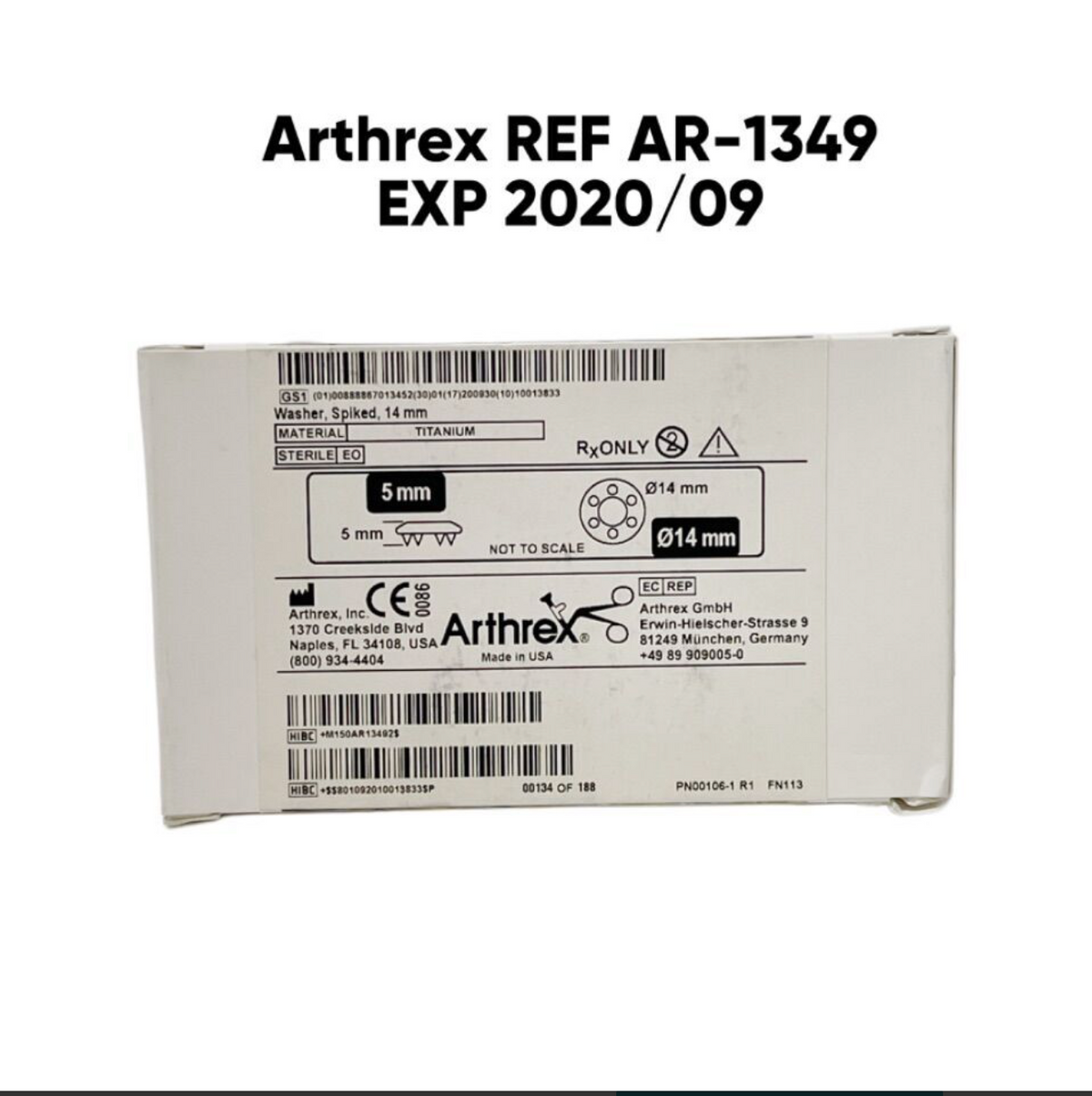 ARTHREX AR-1349 Washer Spiked 14 mm EXP 2020 09