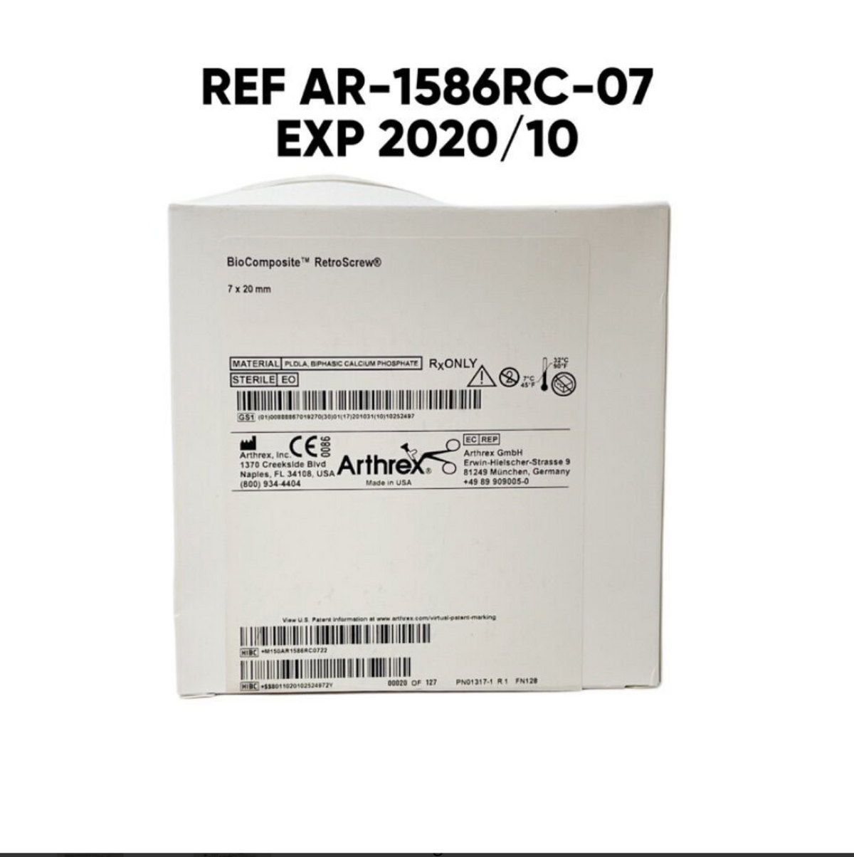 ARTHREX AR-1586RC-07 BioComposite RetroScrew 7 x 20 mm EXP 2020 10