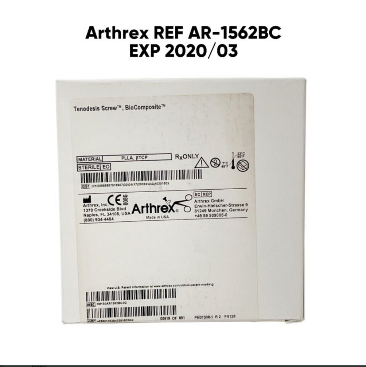 ARTHREX AR-1562BC Tenodesis Screw BioComposite 6.25 x 15 mm EXP 2020 03