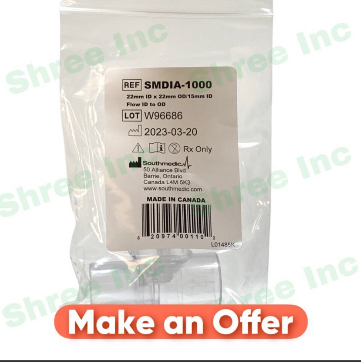 SOUTHMEDIC SMDIA-1000 Ventilator Adapter 22MM ID x 22mm od/15mm id flow id to od