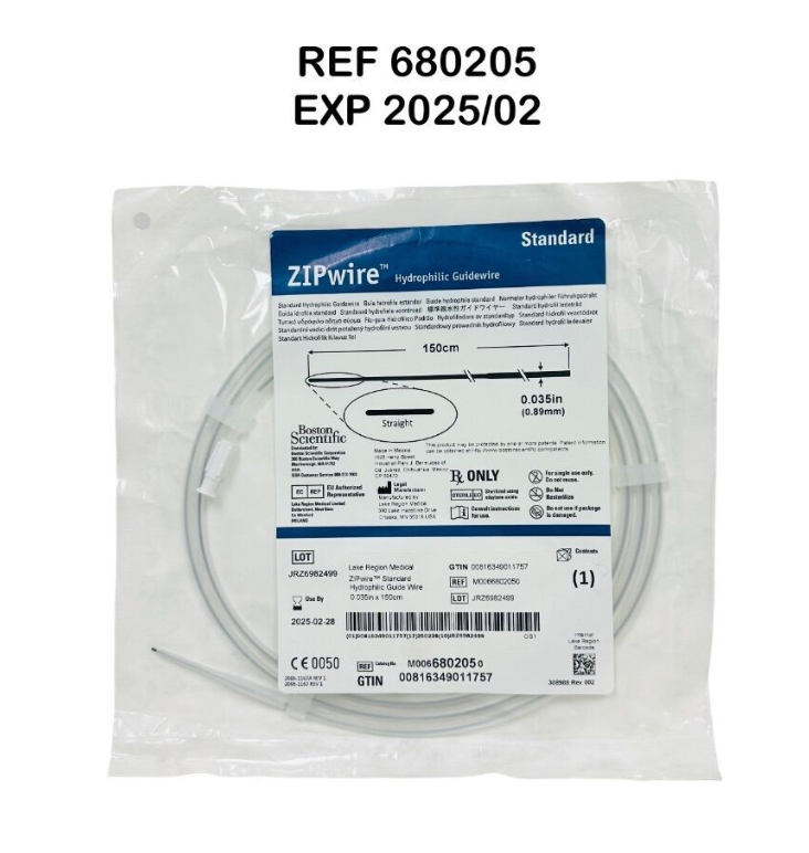 BOSTON SCIENTIFIC 680205 ZIPwire Hydrophilic Guidewire 150cm  0.035in  EXP 2025 02