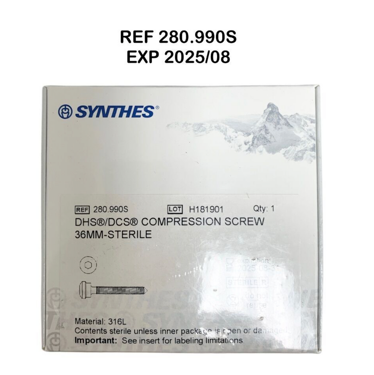 SYNTHES 280.990S DHS@/DCS@ COMPRESSION SCREW 36MM-STERILE EXP 2025 08