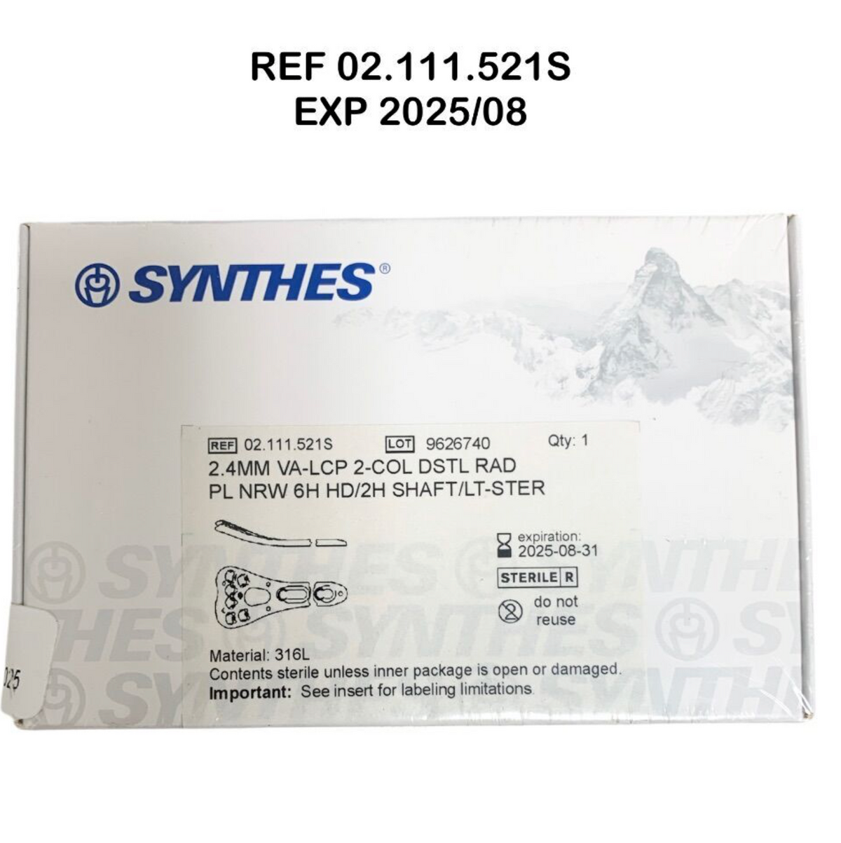 SYNTHES 02.111.521S 2.4MM VA-LCP 2-COL DSTL RAD PL NRW 6H HD/2H SHAFT/LT-STER EXP 2025 08