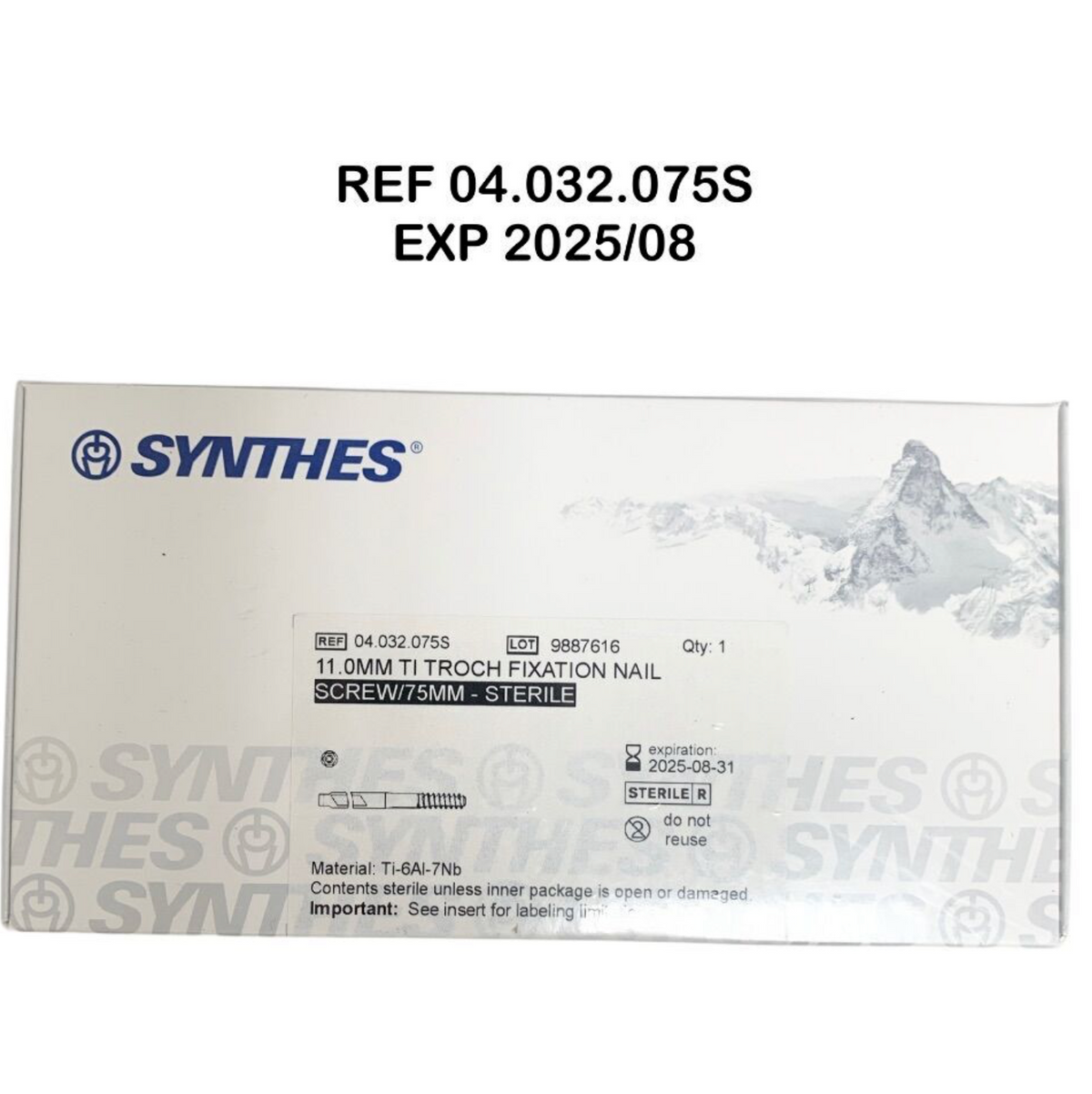 SYNTHES 04.032.075S 11.0MM TI TROCH FIXATION NAIL SCREW/75MM STERILE EXP 2025 08