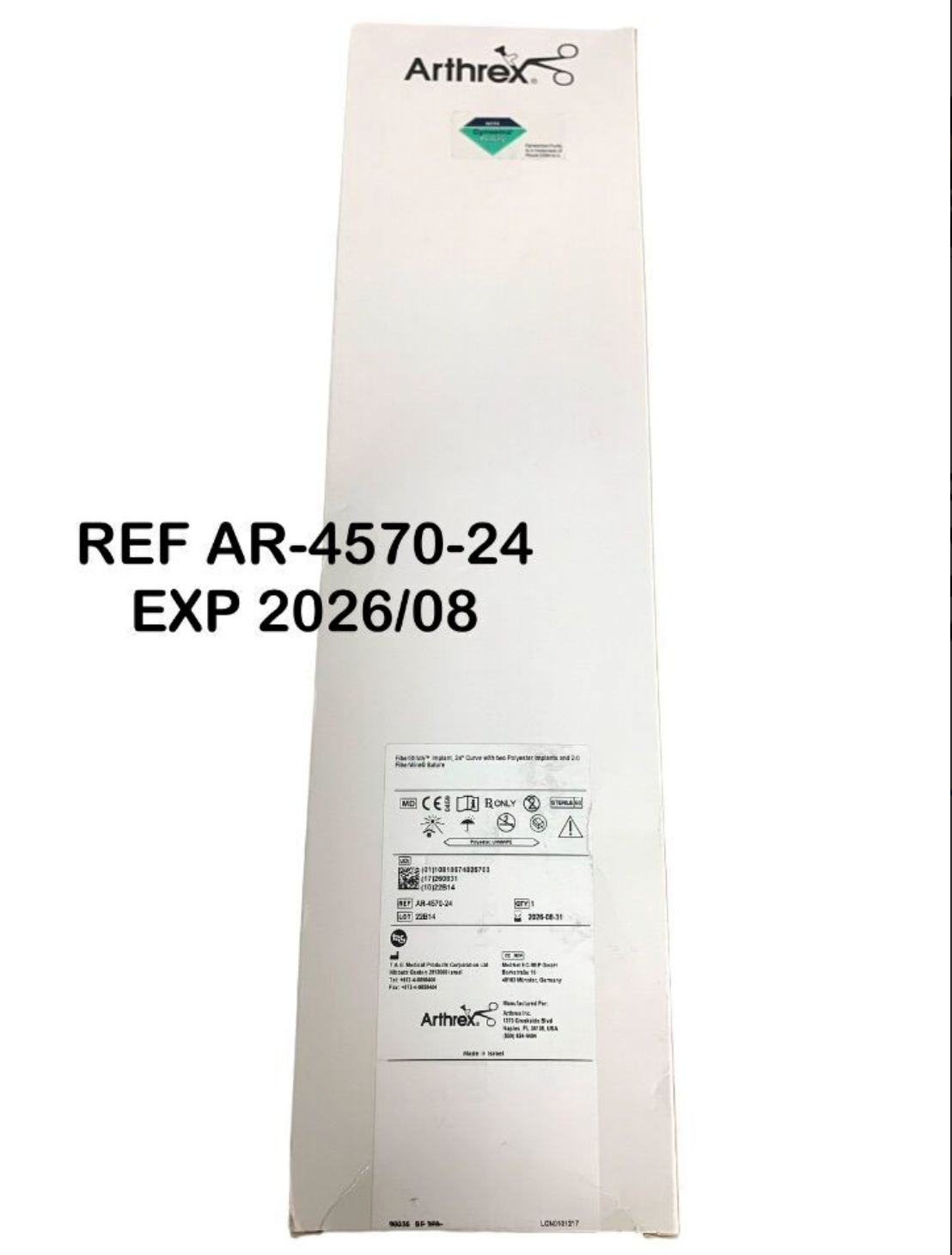 ARTHREX AR-4570-24 FiberStitch Implant 24° Curve with two Polyester Implants and 2-0 FiberWire Suture EXP 2026 08