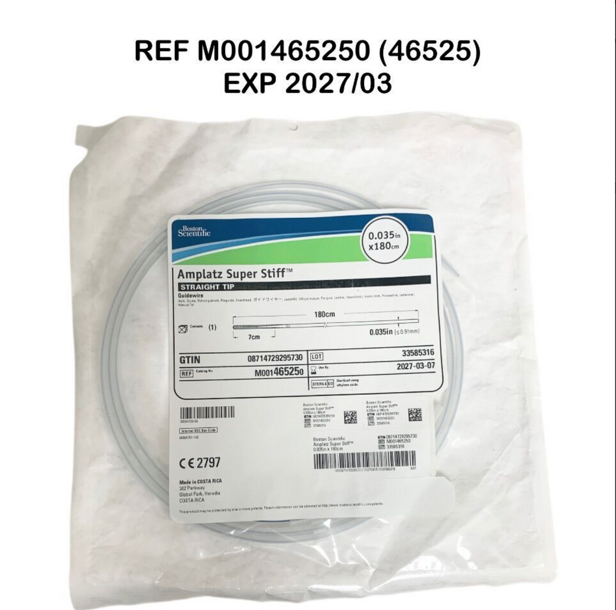 BOSTON SCIENTIFIC M001465250 (46525) Amplatz Super Stiff STRAIGHT TIP Guidewire 0.035 in x180cm EXP 2027 03