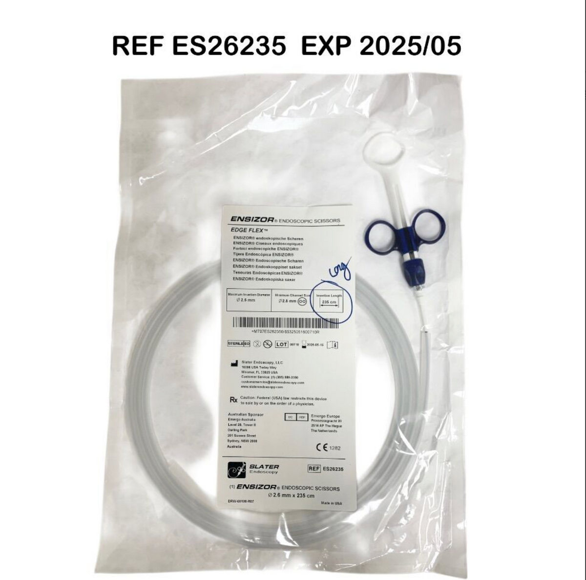 SLATER ENDOSCOPY ES26235 ENSIOR ENDOSCOPIC SCISSORS 2.6 mm x 235 cm EXP 2025 05