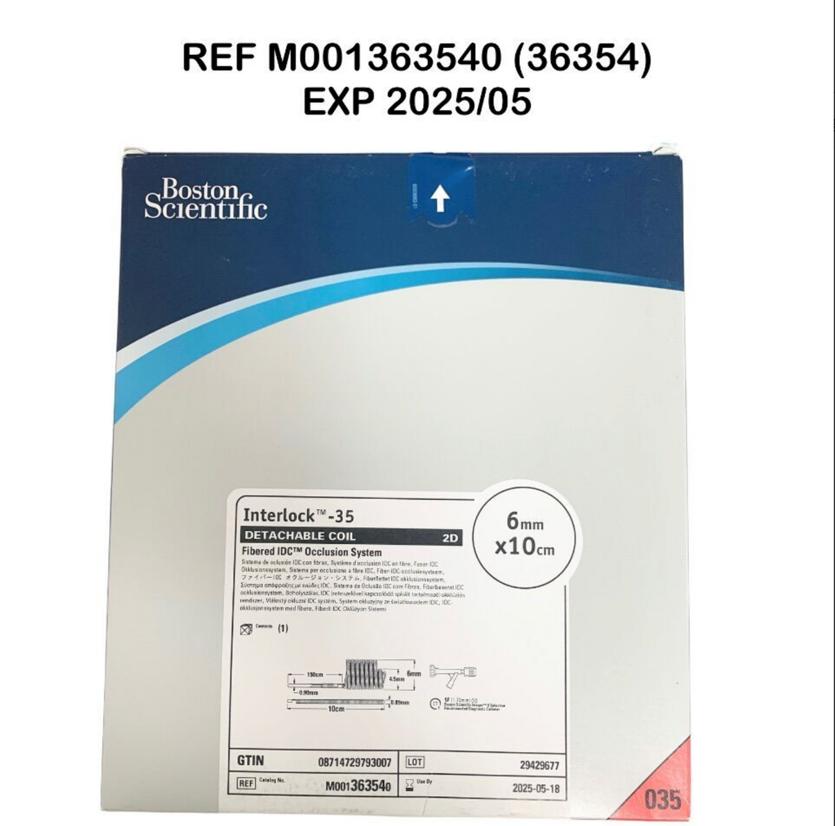 BOSTON SCIENTIFIC M001363540 (36354) Interlock -35 DETACHABLE COIL 2D Fibered IDCTM Occlusion System 6 mm x10 cm EXP 2025 05