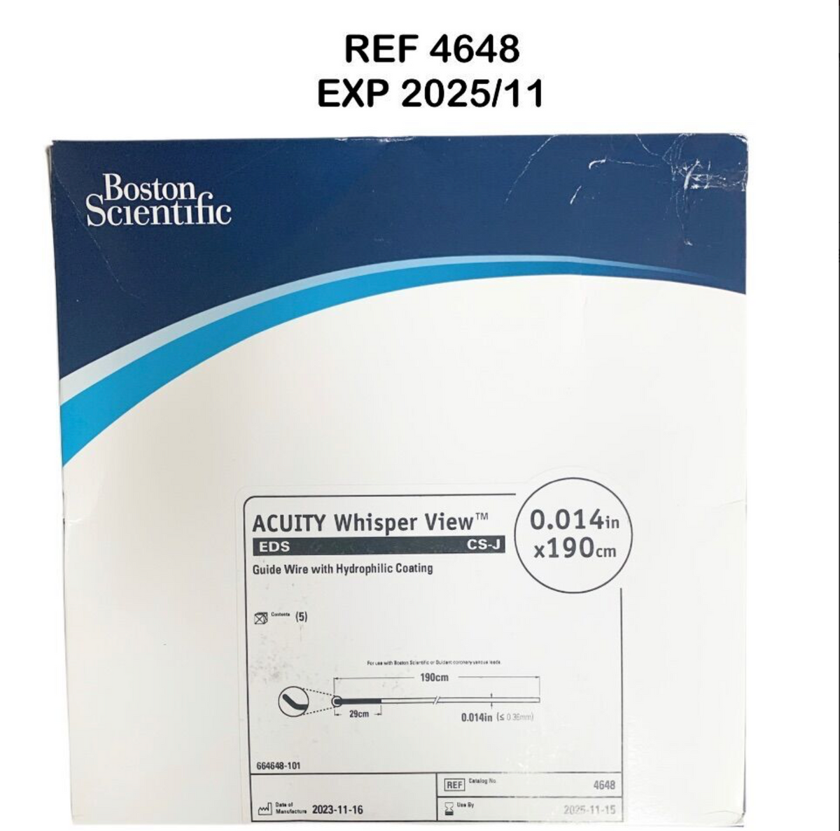 BOSTON SCIENTIFIC 4648 ACUITY Whisper View EDS Guide Wire with Hydrophilic Coating CS-J 0.014in x 190 cm EXP 2025 11