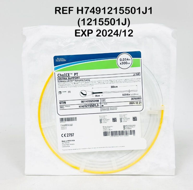 BOSTON SCIENTIFIC H7491215501J1 (1215501J) ChoICE PT EXTRA SUPPORT J-TIP Guidewire with ICE Hydrophilic Coating 0.014in x 300cm EXP 2024 12