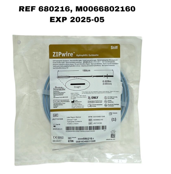 BOSTON SCIENTIFIC 680216 ( M0066802160 ) ZIPwire  Stiff Hydrophilic Guidewire 0.025in x 150cm EXP 2025 05