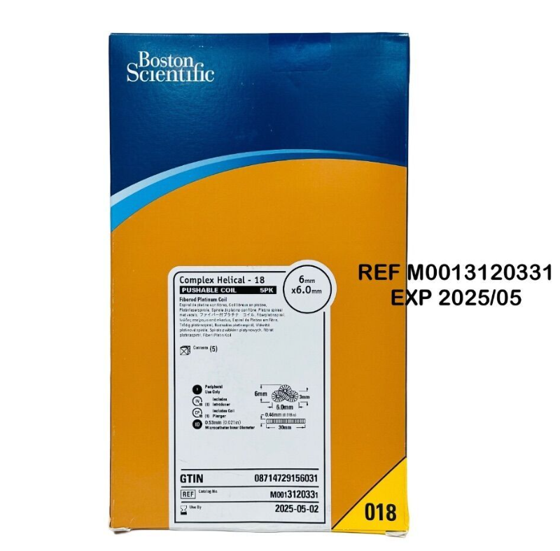 BOSTON SCIENTIFIC M0013120331 Complex Helical 18 PUSHABLE COIL 5PK Fibered Platinum Coil 6mm × 6.0 mm EXP 2025 05