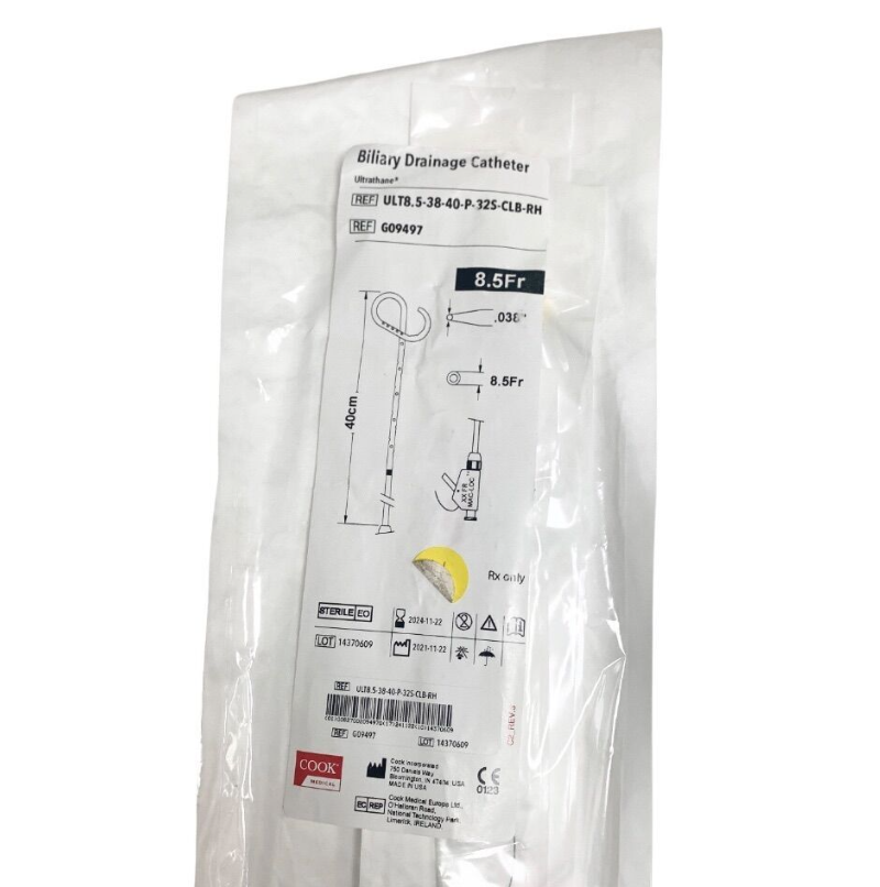 COOK G09499 Biliary Drainage Catheter 8.5Fr x 40cm Ultrathane Pigtail (New/Sealed), Exp 2024 11