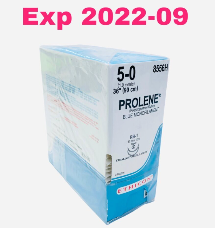 ETHICON 8556H Prolene 5-0 Suture RB-1 Needle 36" 90cm Blue Monofilament - Box of 36 Exp.2022 09