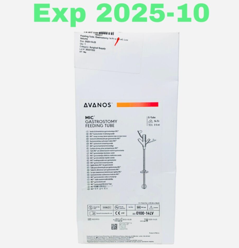 AVANOS 0100-14LV MIC Gastrostomy Feeding G-Tube 14 Fr 3-5ml Balloon Exp 2025 10