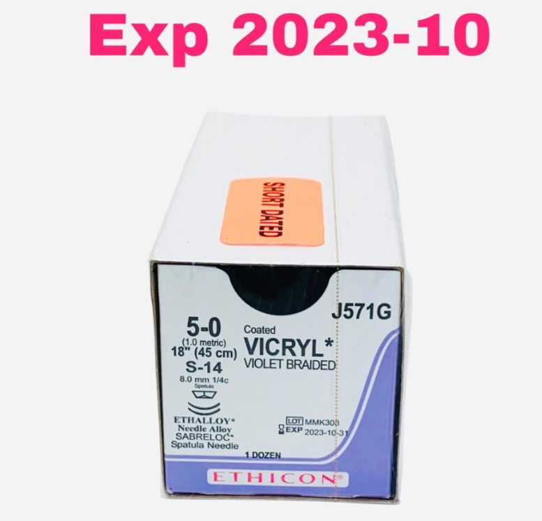 ETHICON J571G Vicryl Suture 5-0 18" Violet Braided S-14 Needle 1 Dozen Exp.2023 10