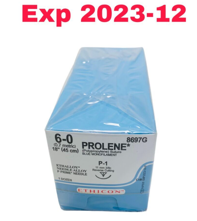 ETHICON 8697G Prolene 6-0 Suture 8697G Blue Monofilament 18" P-1 Needle  1 Dozen Exp.2023 12