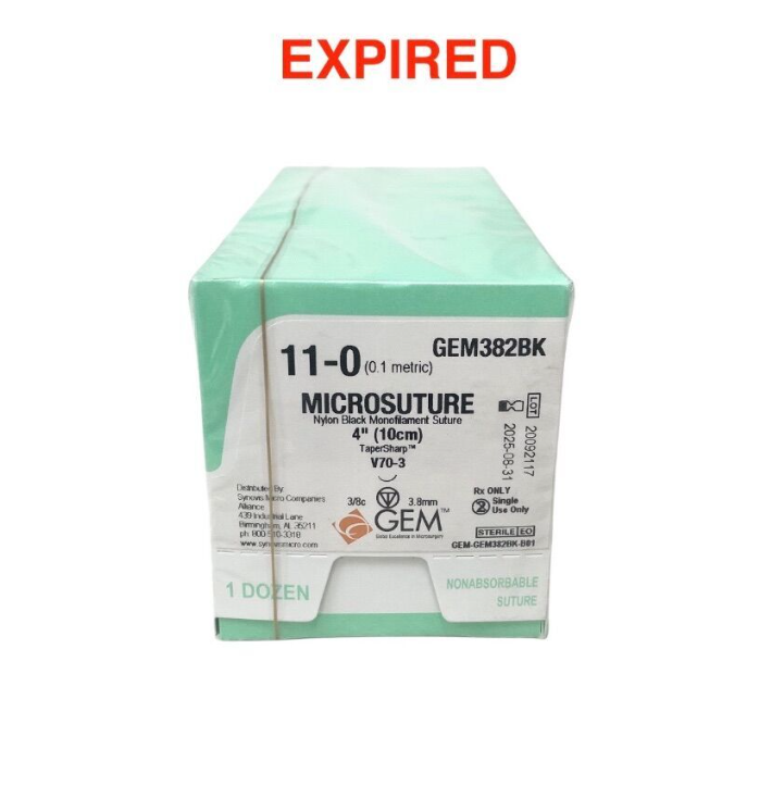 SYNOVIS GEM382BK 11-0 Nylon Microsuture 10cm 3/8c 3.8mm Non Absorbable Surgical Suture EXP.2025 08