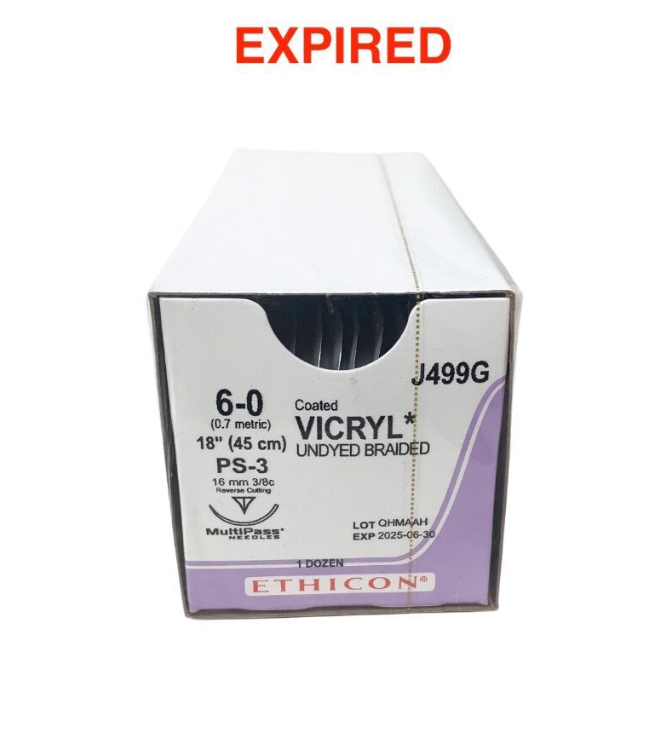 ETHICON J499G Vicryl 6-0 Suture Undyed Braided PS-3 18in 45cm EXP.2025 06