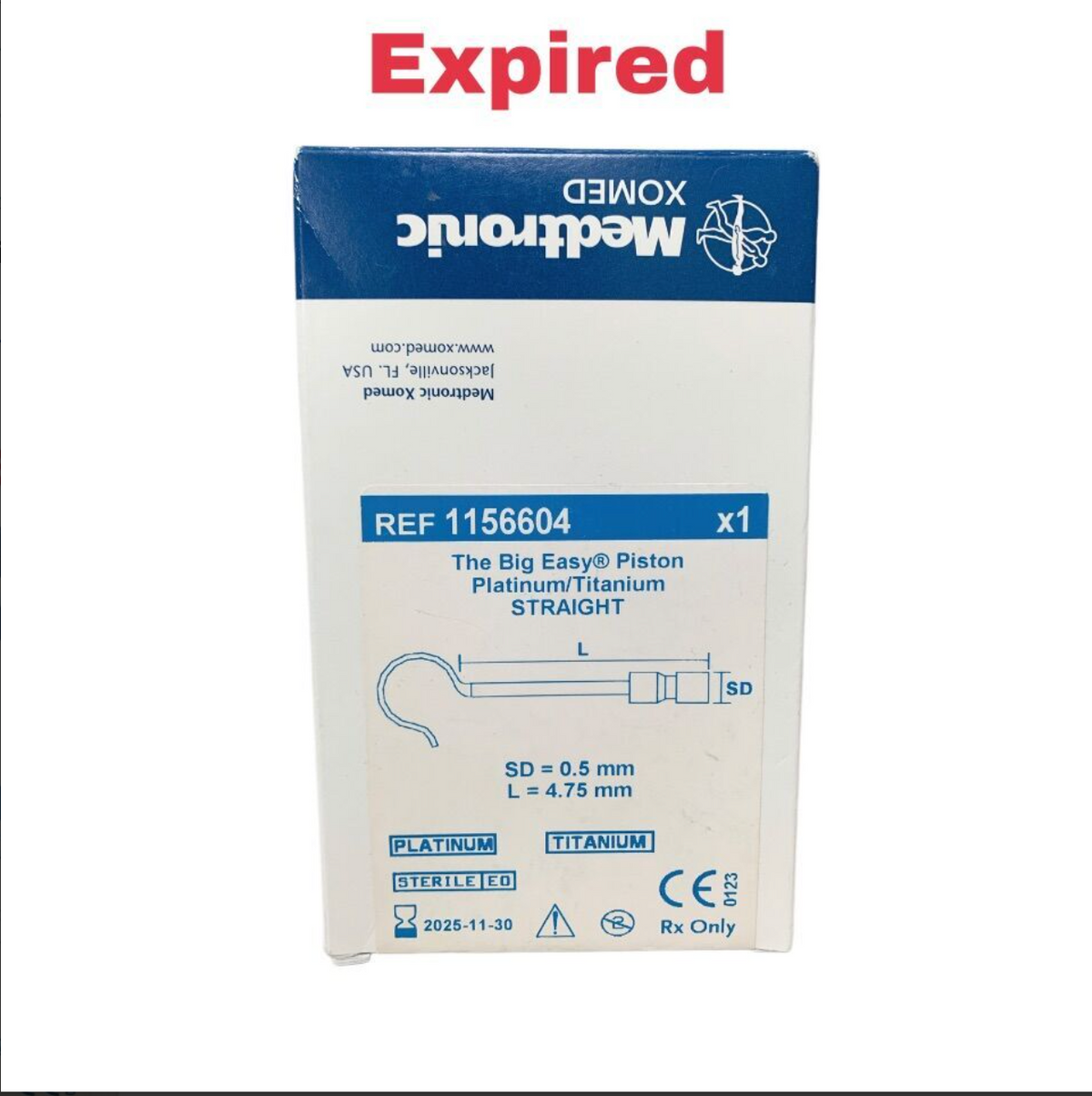 MEDTRONIC 1156604 Xomed Big Easy Piston Platinum Titanium Straight 0.5mm x 4.75mm Exp 2025 11