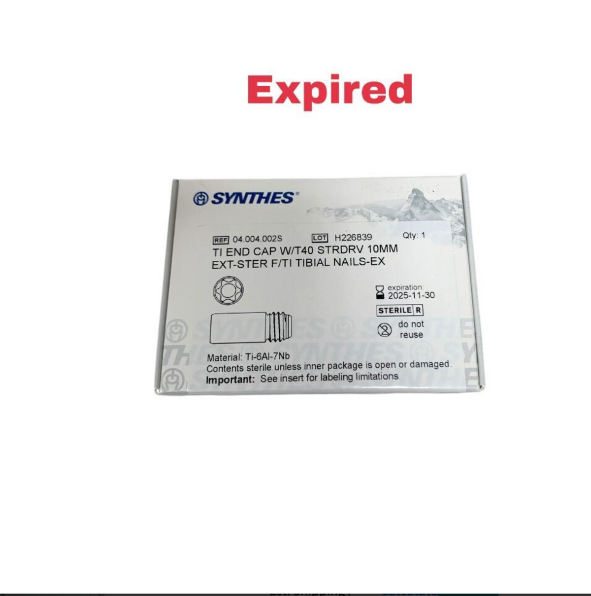 SYNTHES 04.004.002S Titanium End Cap T40 10mm for Tibial Nail External Exp 2025 11