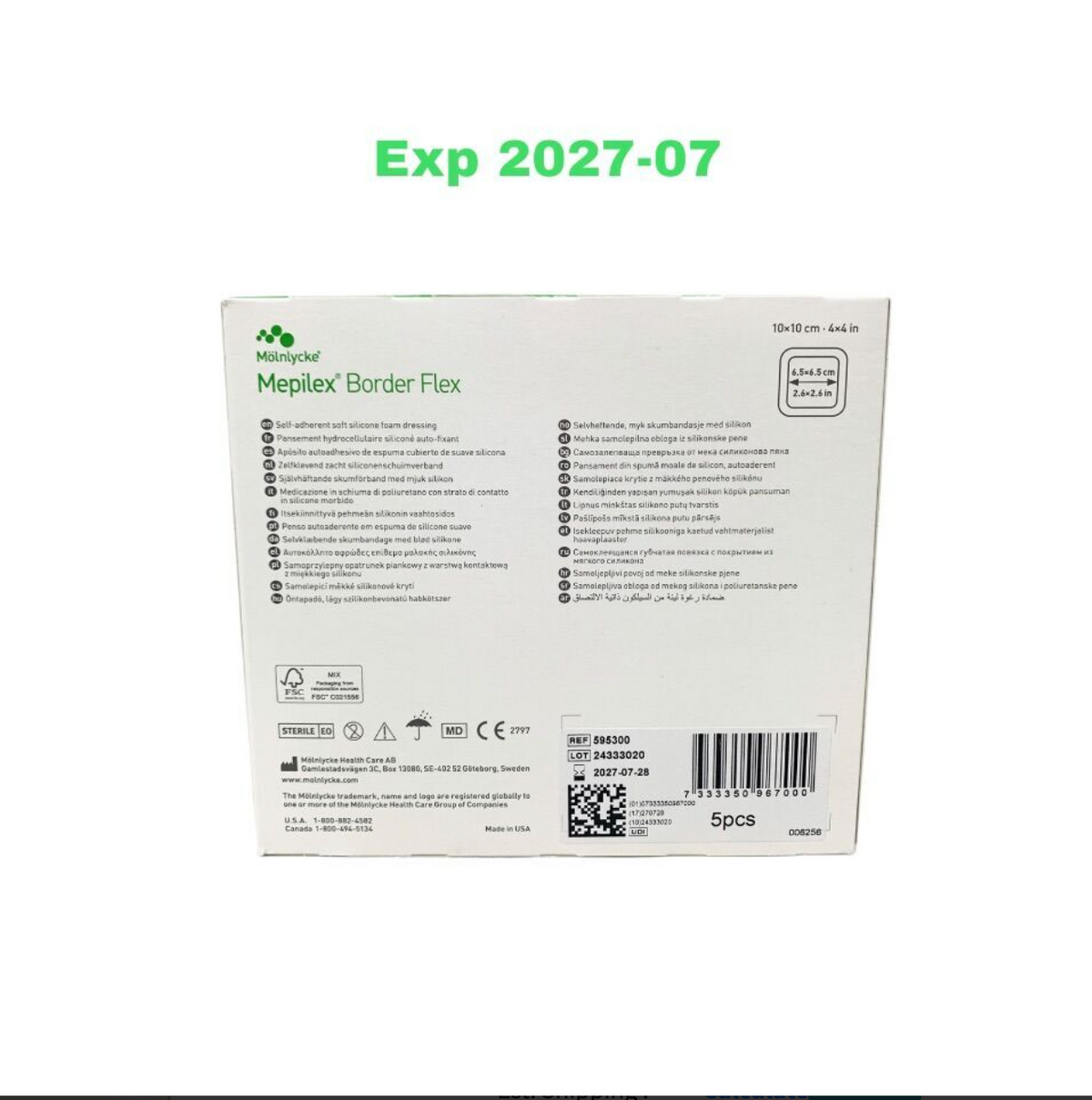 MLNLYCKE 595300 Mepilex Border Flex Silicone Foam Dressing 10x10cm 5 Pack Exp 2027 07