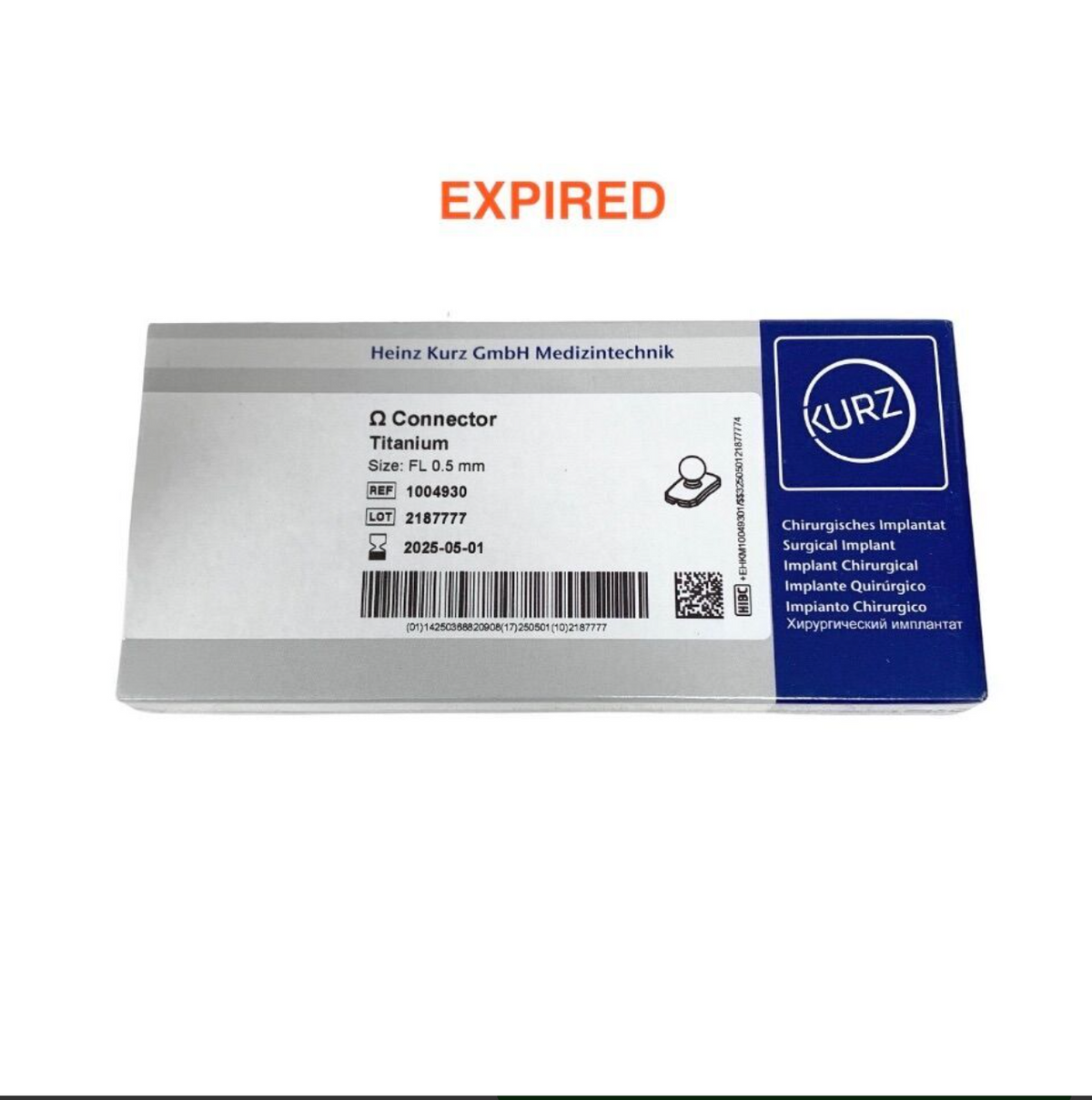 HEINZ KURZ 1004930 Titanium Omega Connector Surgical Implant Size FL 0.5 mm Exp 2025 05