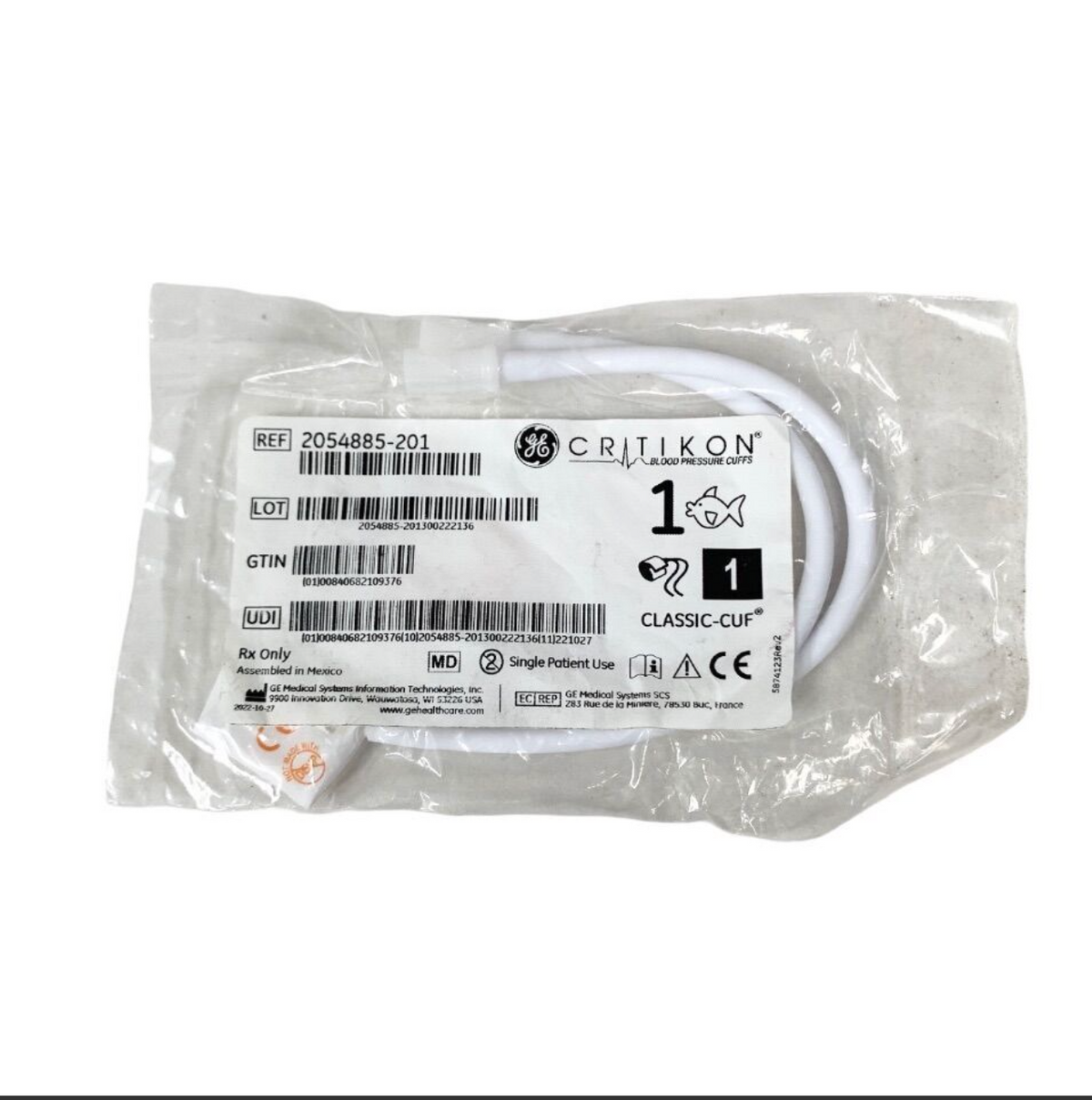GE HEALTHCARE 2054885-201 Critikon Classic-Cuf Neonatal Blood Pressure Cuff Size 1 Exp 2022 10