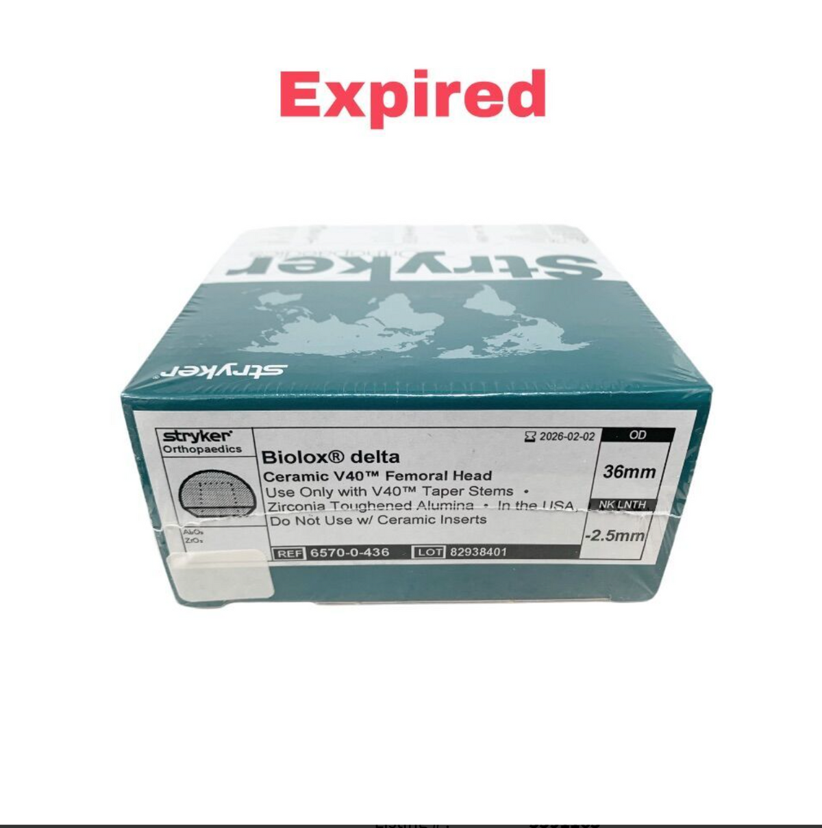 STRYKER 6570-0-436 Biolox Delta Ceramic V40 Femoral Head 36mm Exp 2026 02
